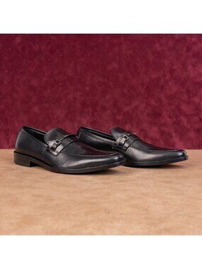BOSS by Hugo Boss Men Dress Black Leather Horsebit Logo Loafers size 6